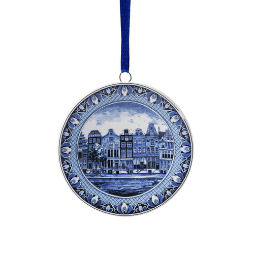 Kerstornament wandbordje - Grachtenpanden - Keramiek - 6 cm