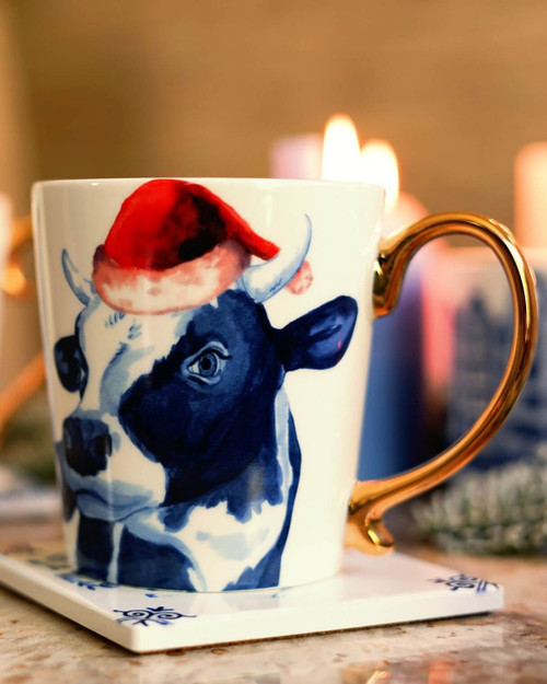 Kerstmok Koe - Goud - Keramiek - 300 ml