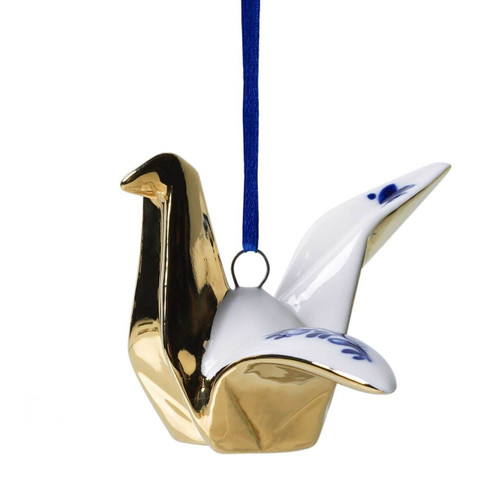 Kerstornament origami kraanvogel - Keramiek - 4 cm