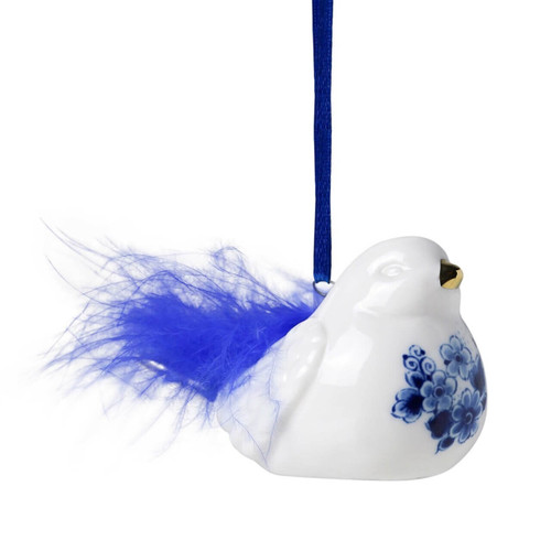 Kerstornament vogel met veer - Keramiek - 5 cm
