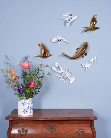 Wanddecoratie Libelle - Set van 3 - Keramiek - Delfts blauw