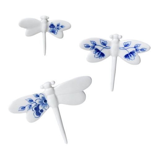 Wanddecoratie Libelle - Set van 3 - Keramiek - Delfts blauw