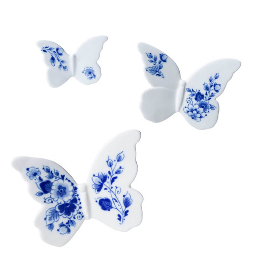 Wanddecoratie Vlinder - Set van 3 - Keramiek - Delfts blauw