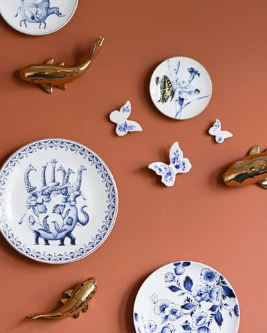 Wanddecoratie Vlinder - Set van 3 - Keramiek - Delfts blauw