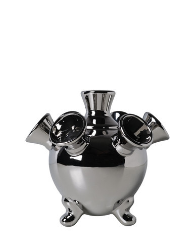 Tulip Vase on Legs - Chrome - Ceramic - 16 cm