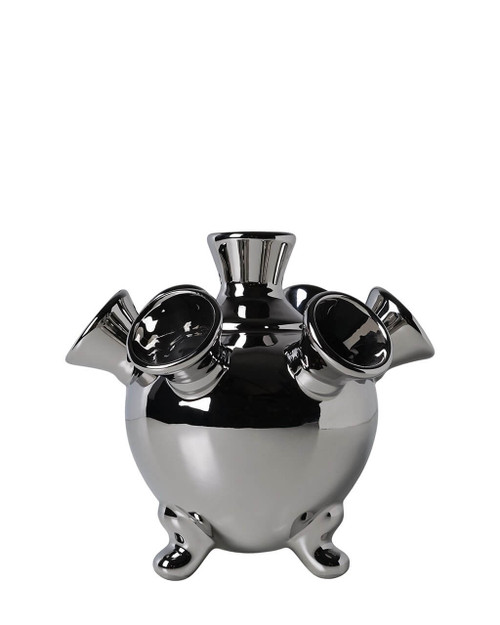 Tulip Vase on Legs - Chrome - Ceramic - 16 cm