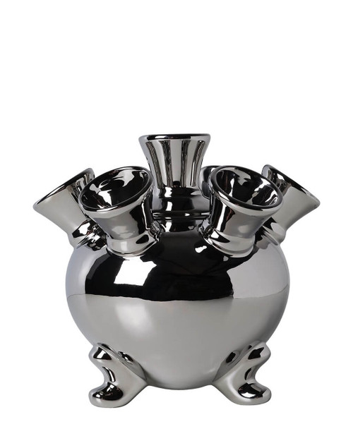 Tulip Vase on Legs - Chrome - Ceramic - 18,5 cm