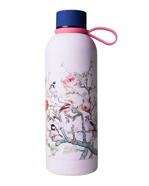 Waterfles Bosvogels roze - Geïsoleerd - RVS - 500 ml