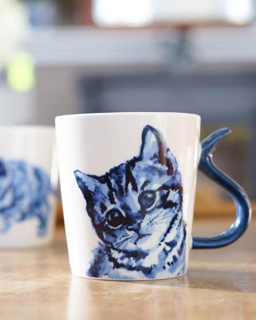 Mok kattenstaart vriendelijk met poes van Heinen Delfts Blauw sfeer