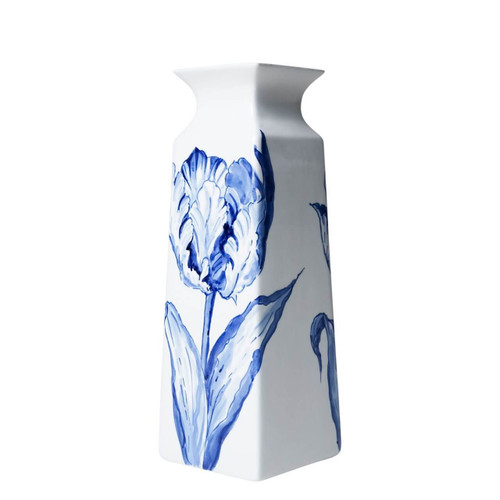 Vaas Weelderige Tulp - Vierkant - Handgeschilderd - 23 cm