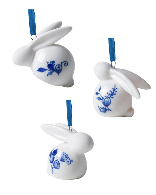 Easter Pendant Rabbit - Set of 3 - Delft blue - Ceramic - 6 cm