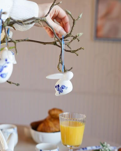 Easter Pendant Rabbit - Set of 3 - Delft blue - Ceramic - 6 cm
