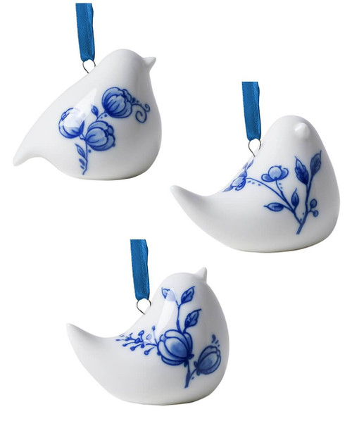 Easter Pendant Bird - Set of 3 - Delft blue - Ceramic - 5,5 cm
