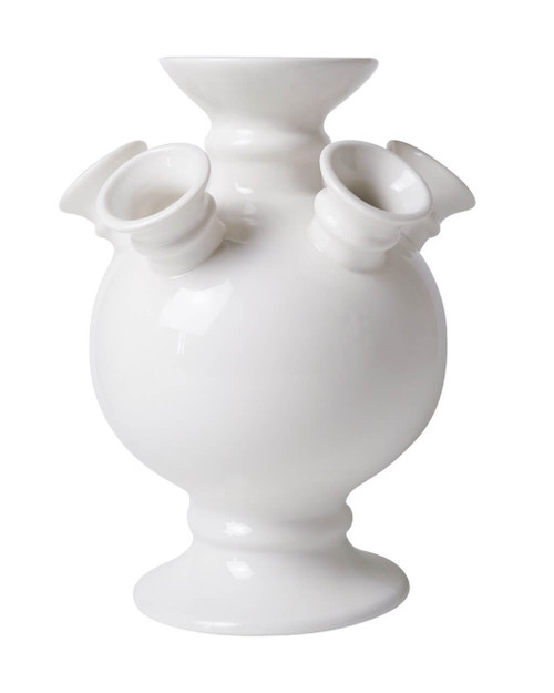 Tulpenvaas op voet -  Wit - Keramiek - 22 cm