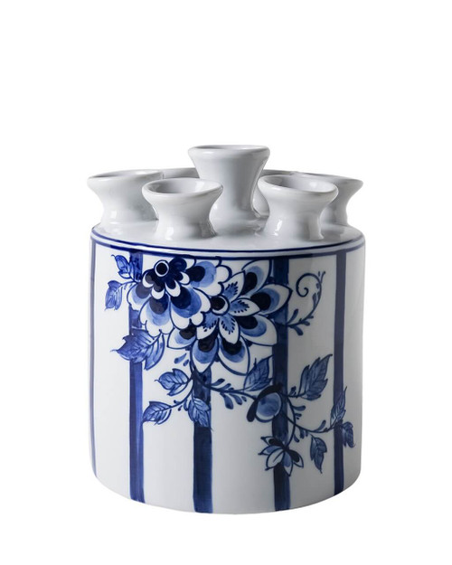 Tulip Vase Cylinder Fair Florals - Ceramic - Delft blue - 15 cm