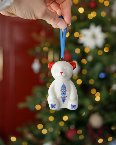 Christmas Ornament Teddy Bear - Vintage - Ceramic - 7 cm