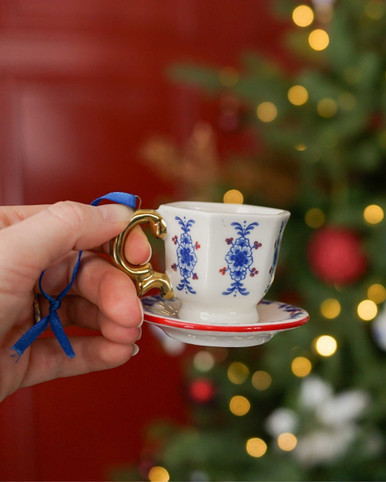 Christmas Ornament Teacup - Vintage - Ceramic - 9 cm