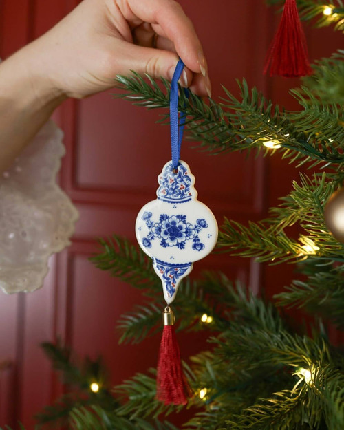 Kerstornament Druppel Plat - Vintage - Keramiek - 9 cm