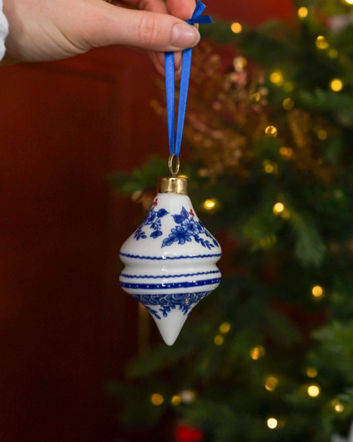 Kerstbal Ruit - Vintage - Keramiek - 8 cm