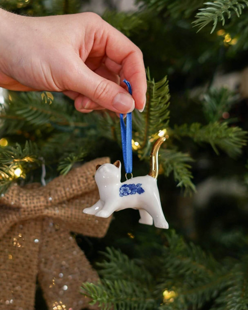 Kerstornament Kat Speels - Keramiek - 7 cm