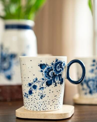 Mug Blauwe Stip - Floral Garland - Ceramic - 300 ml