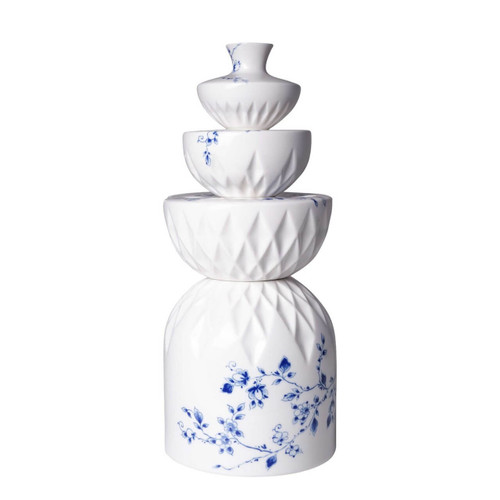 Stapelvaas 4 -delig - Blauw Vouw - Keramiek - 42 cm