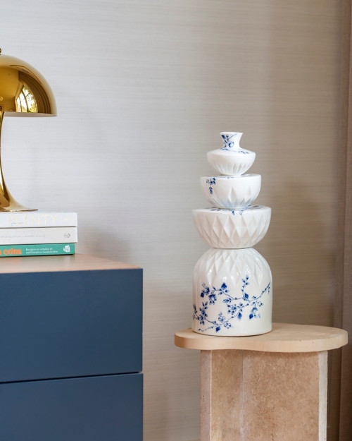 Stapelvaas 4 -delig - Blauw Vouw - Keramiek - 42 cm