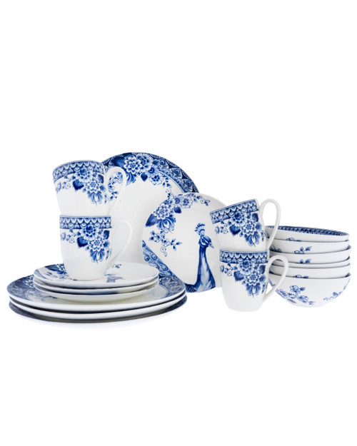 Serviesset Paauw Blauw - 4 persoons -  Porselein - 16-delig
