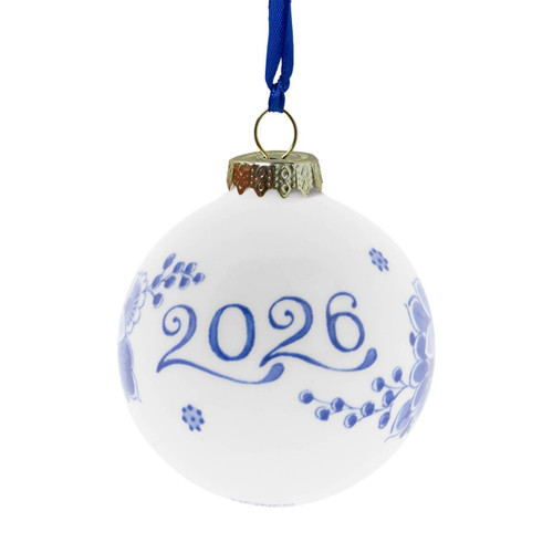 Kerstbal 2026 - Delfts blauw - Keramiek - 7 cm