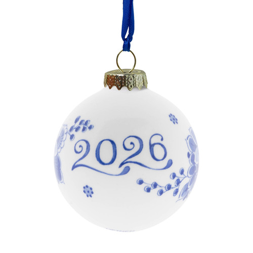 Kerstbal 2026 - Delfts blauw - Keramiek - 7 cm