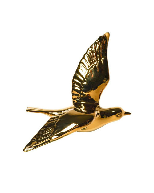 Wandvogel 2 - Keramiek - Goud - 21 cm