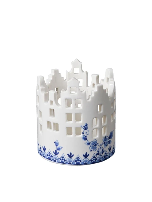 Waxinelichthouder Huisjes - Delfts blauw - 9 cm