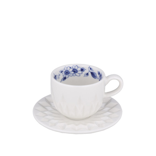 Espressokopje en Schotel Blauw Vouw - Porselein - 70 ml