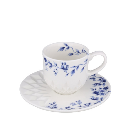 Koffiekop en Schotel Blauw Vouw - Porselein - 130 ml