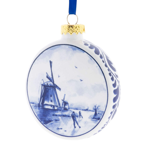 Platte Kerstbal Molen - Keramiek - 8 cm