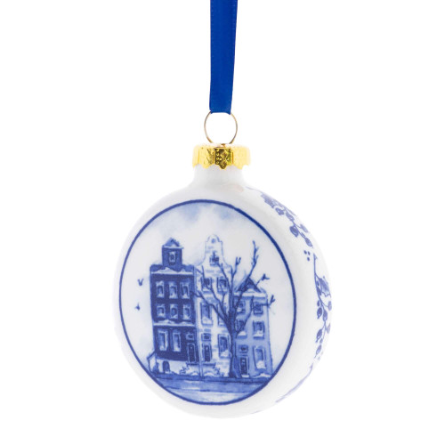 Platte Kerstbal Huisjes - Keramiek - 6 cm