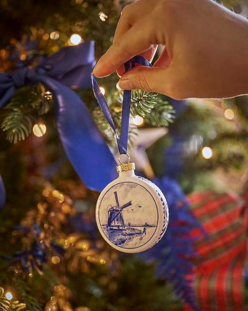 Platte Kerstbal Molen - Keramiek - 6 cm