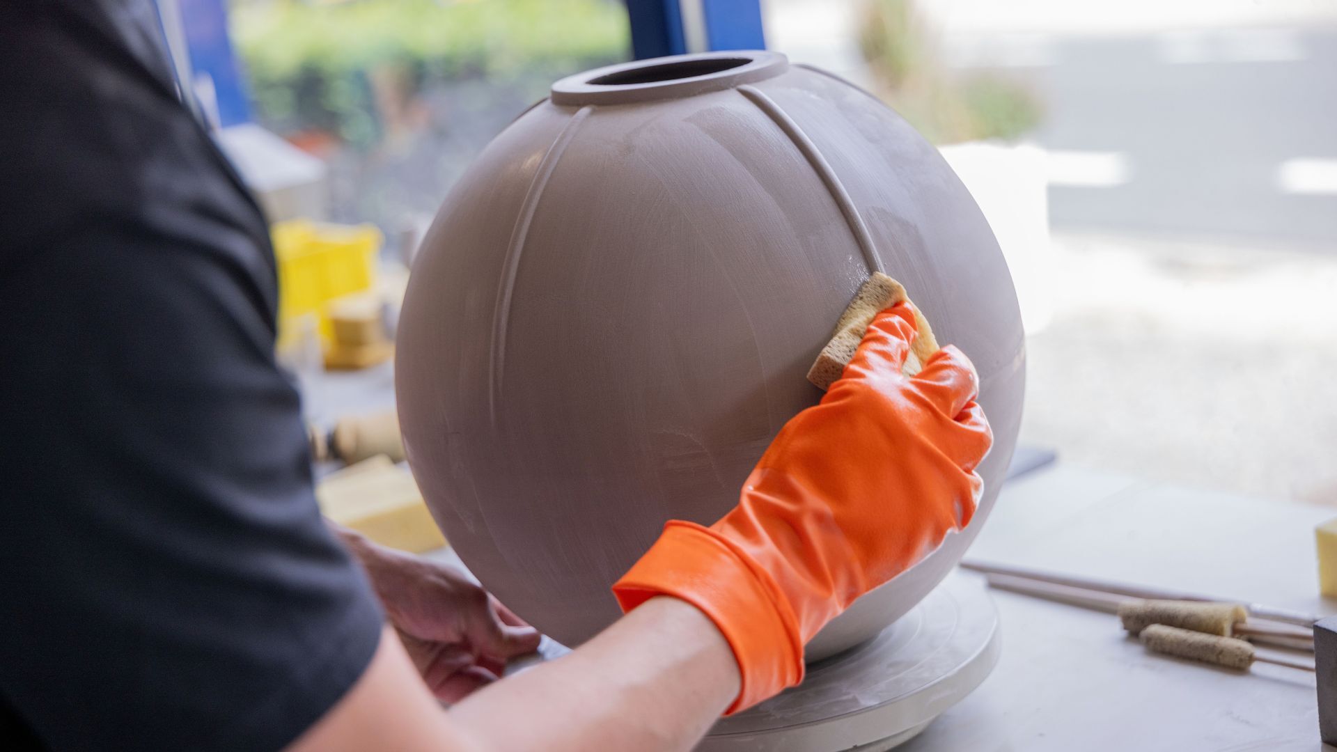 Piece being trimmed and sponged