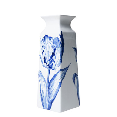 Vase Lush Tulips square hand-painted | Delft blue | Heinen Delfts