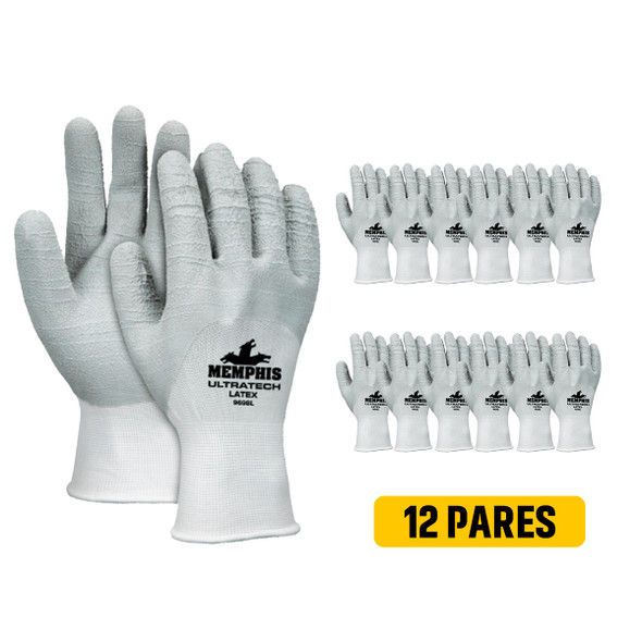 Guante Calibre 13 de Nylon con Revestimiento de Latex Blanco T-S MCR 9698 PAQ 12 PARES