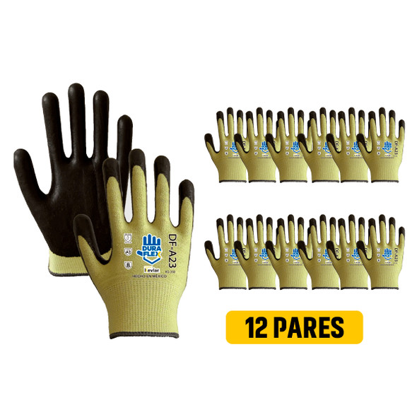 Guante Resistente a la Abrasión y Corte Kevlar Amarillo T-S GUANTES INTERNACIONALES DF-A23 PAQ 12 PARES