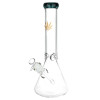 Gold Hemp Leaf Glass Beaker Water Pipe - 13.5" / 14mm F / Colors Vary