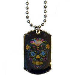 Day of the Dead Epoxy Dogtag Necklace in Black