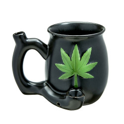 Matte Black & Leaf Ceramic Mug w/ Pipe