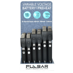 24PC DISP - Pulsar Variable Voltage Pen Batteries - Asst mAh