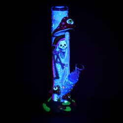 Sneaky Skeleton and Watchful Fungi Glow In Dark Tube Water Pipe - 11.5" - 14mm F