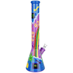 Beach Vibes 420 Painted Glass Beaker Water Pipe - 18" - 14mm F