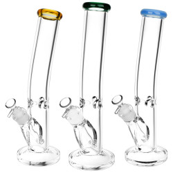 Classic Bent Neck Straight Tube Glass Water Pipe - 13.75" - 14mm F - Colors Vary