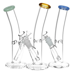 Classic Bent Neck Straight Tube Glass Water Pipe - 9.75" - 14mm F - Colors Vary
