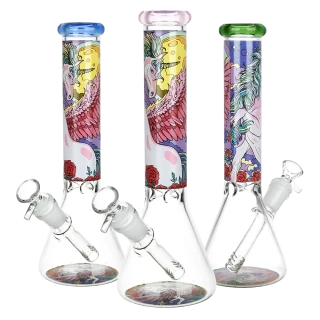 Unicorn Beaker Glass Water Pipe - 10" / 14mm F / Colors Vary